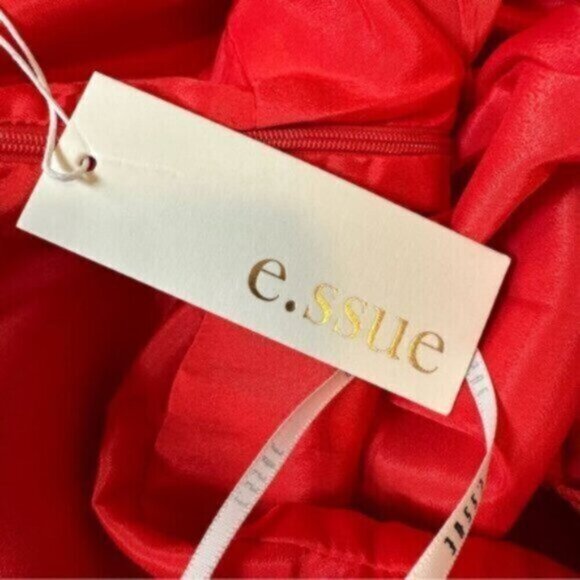NWT E.SSUE | Women's Red Multi-Tiered Faux Wrap Ruffle Dress Size Small - Picture 7 of 11
